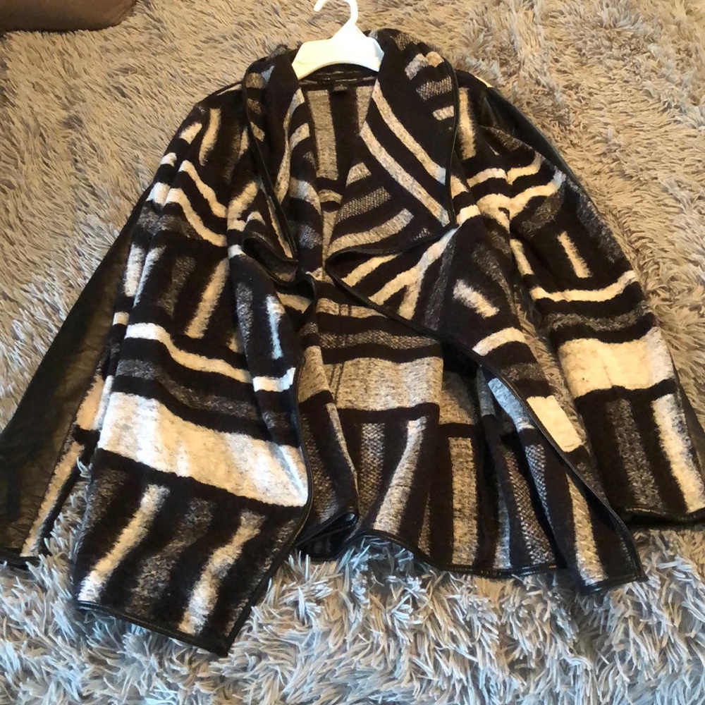 Asymmetrical Faux Leather Cardi